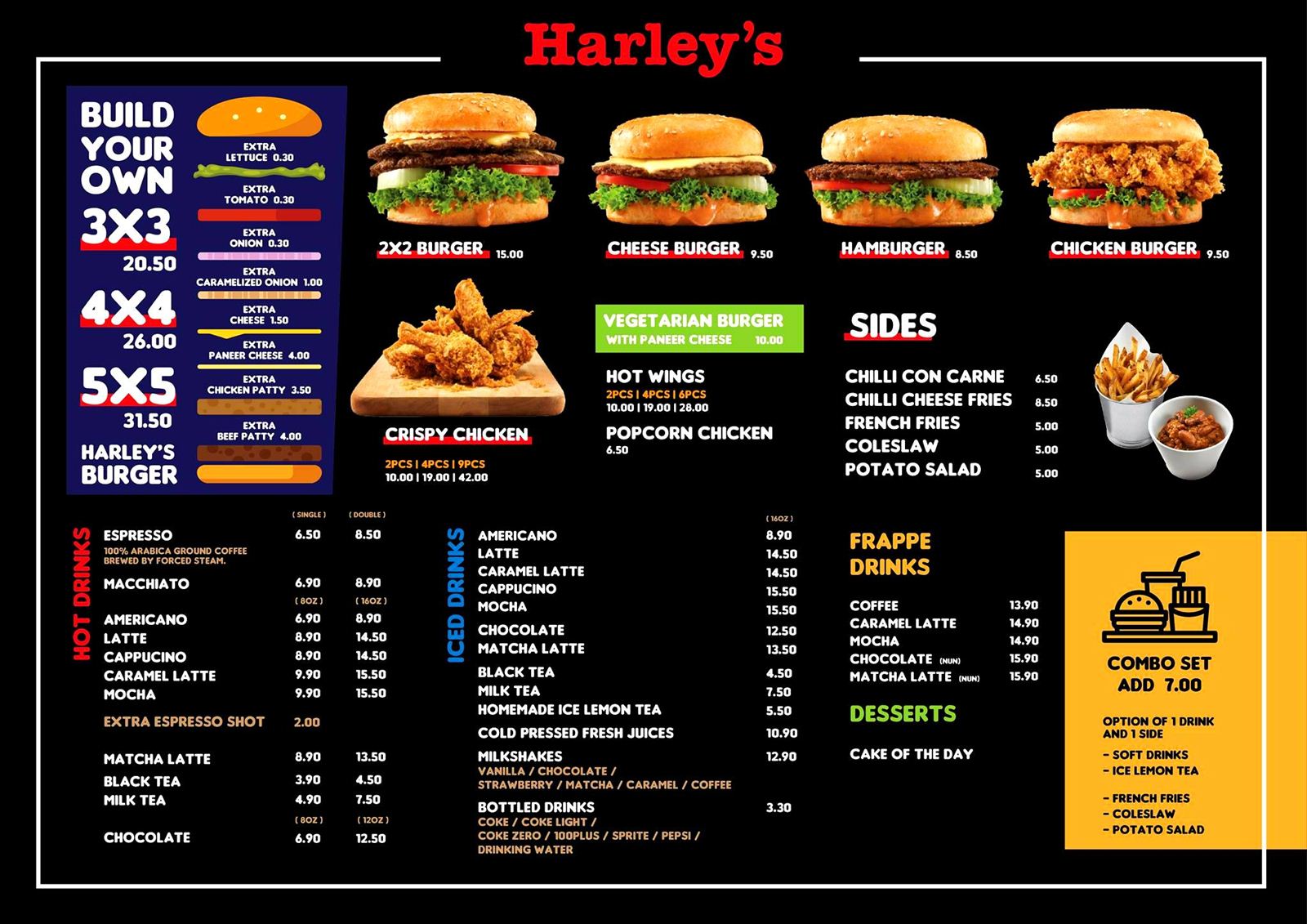 Harley's Burger Cafe menu, Harley's Malaysia menu