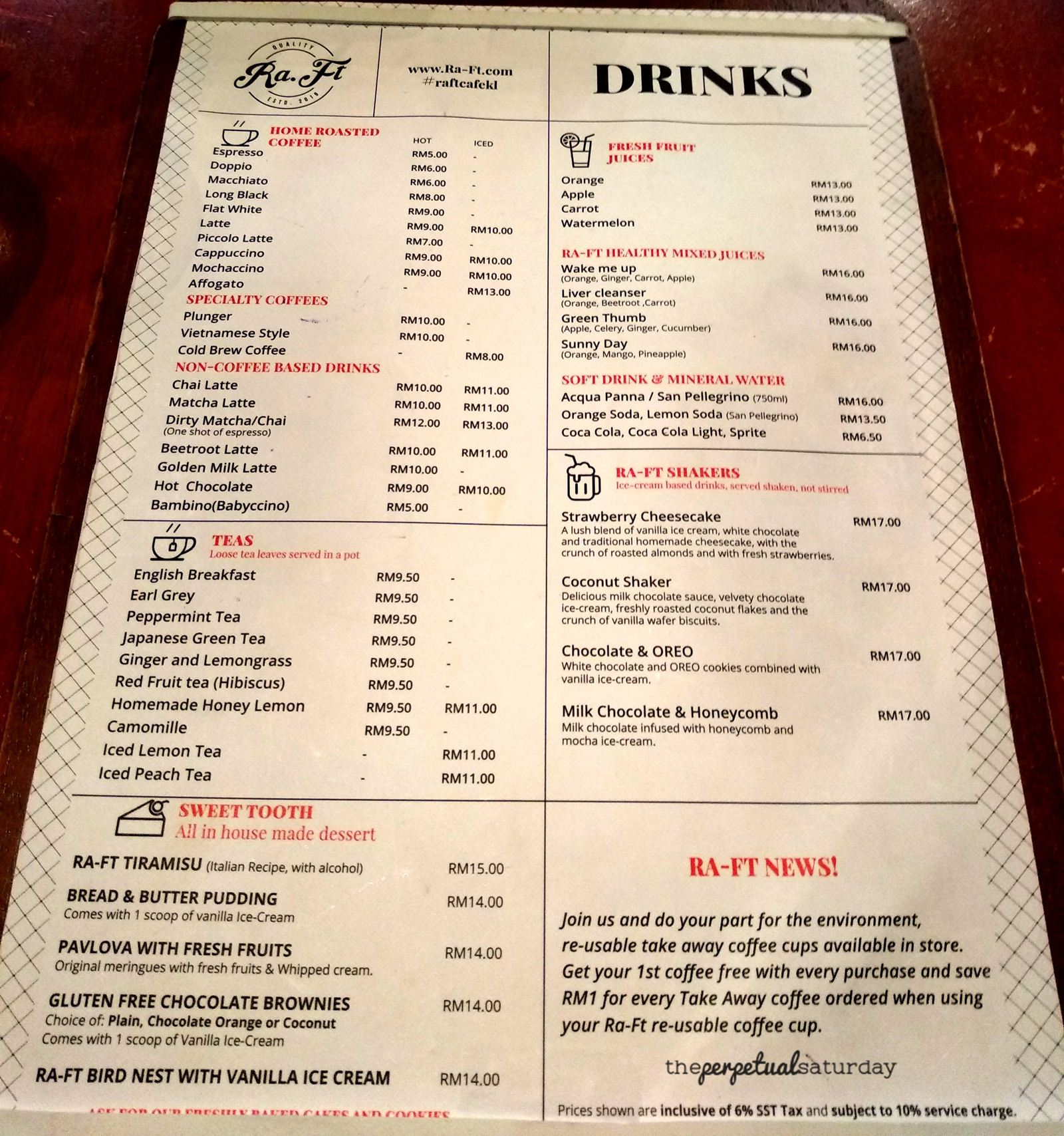 Ra-Ft menu, Ra-Ft, Arcoris Mont Kiara, Kuala Lumpur