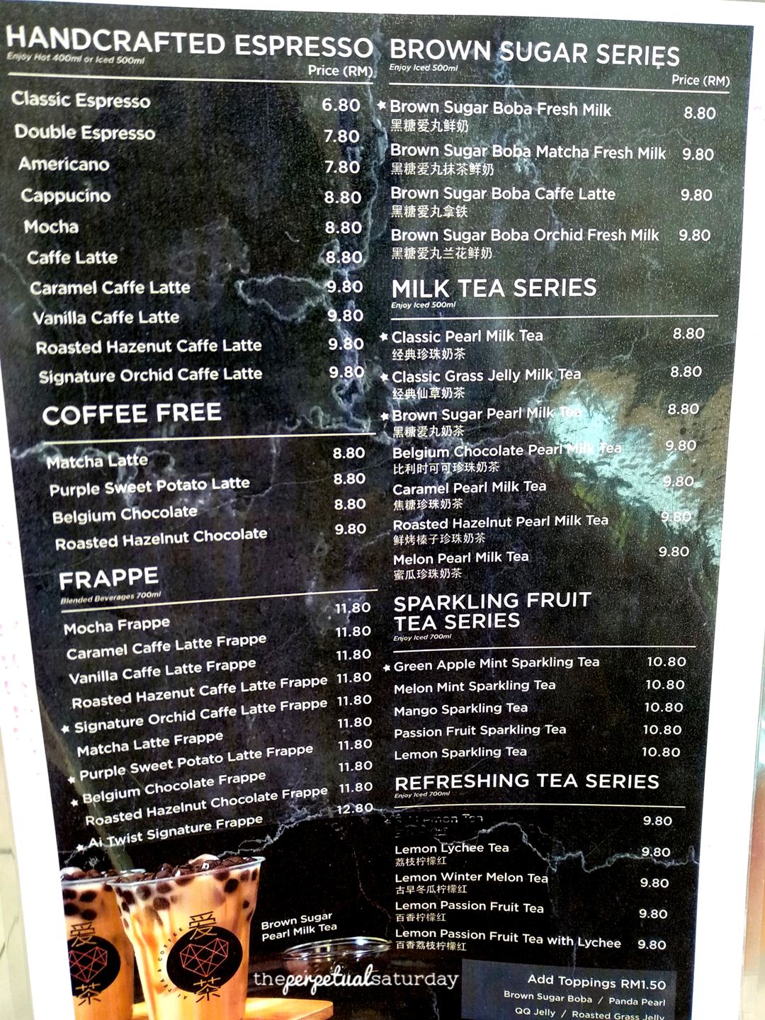Ai Tea & Coffee menu, Taman Sri Bintang
