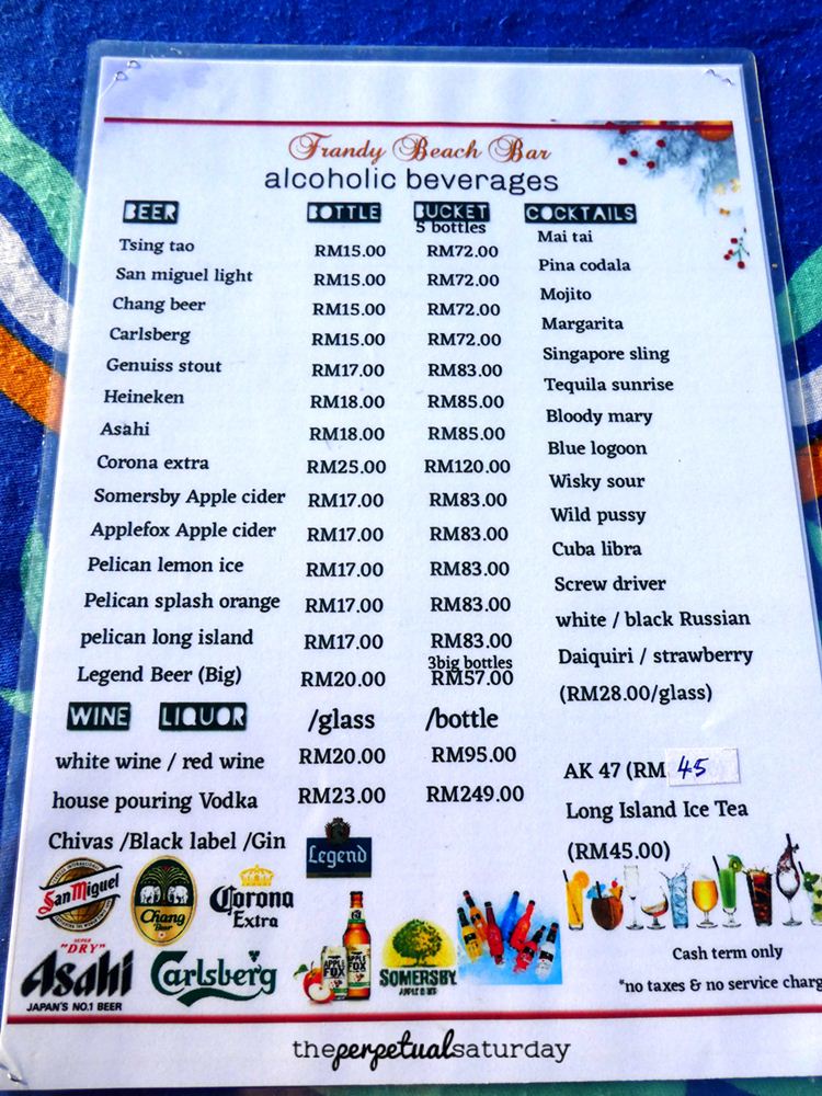 Frandy Beach Bar menu, Batu Ferringhi, Penang