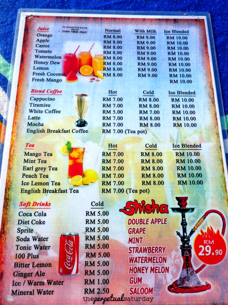 Frandy Beach Bar menu, Batu Ferringhi, Penang