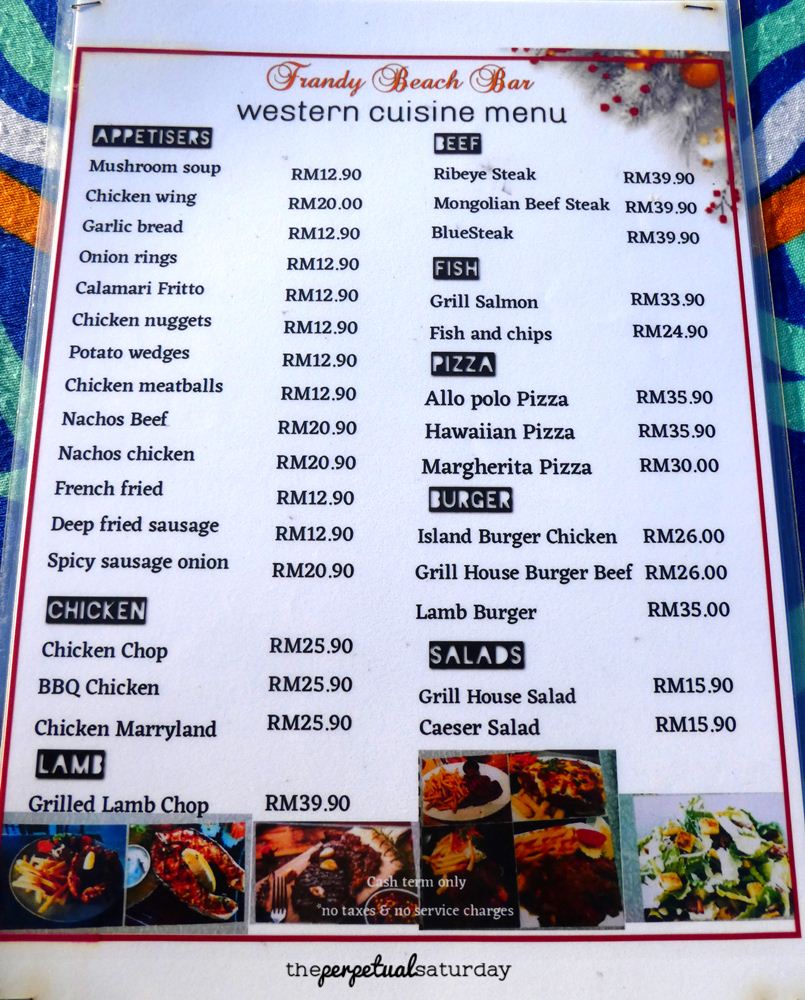 Frandy Beach Bar menu, Batu Ferringhi, Penang