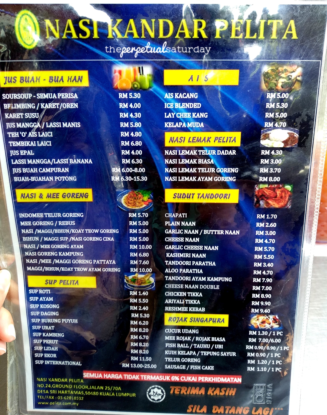 Nasi Kandar Pelita menu, Pelita Nasi Kandar menu