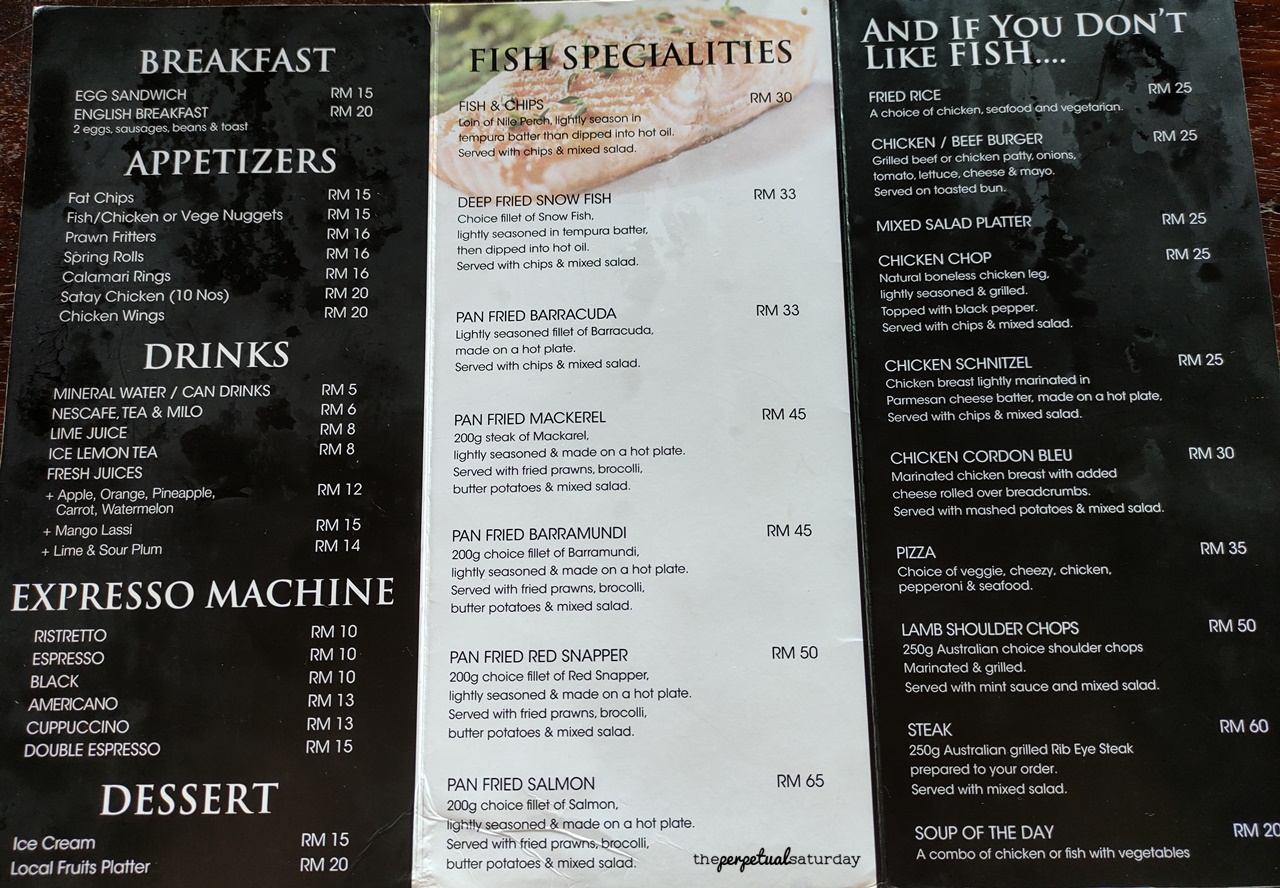 Scarborough fish and chips menu, restaurants in langkawi
