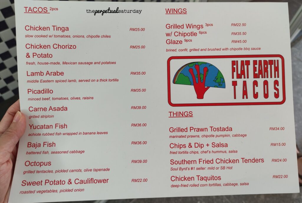 Flat Earth Tacos menu APW Bangsar