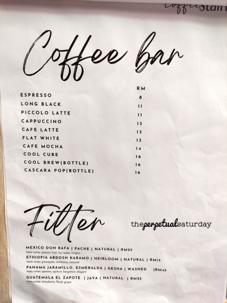 Coffee menu at Coffee stain publika solaris dutamas, Best coffee in Publika shopping Gallery
