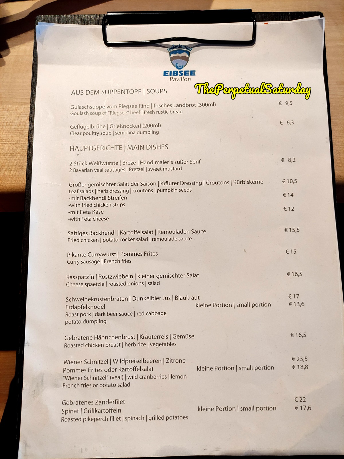 Eibsee Pavilion Restaurant menu Germany, Eibsee lake restaurant
