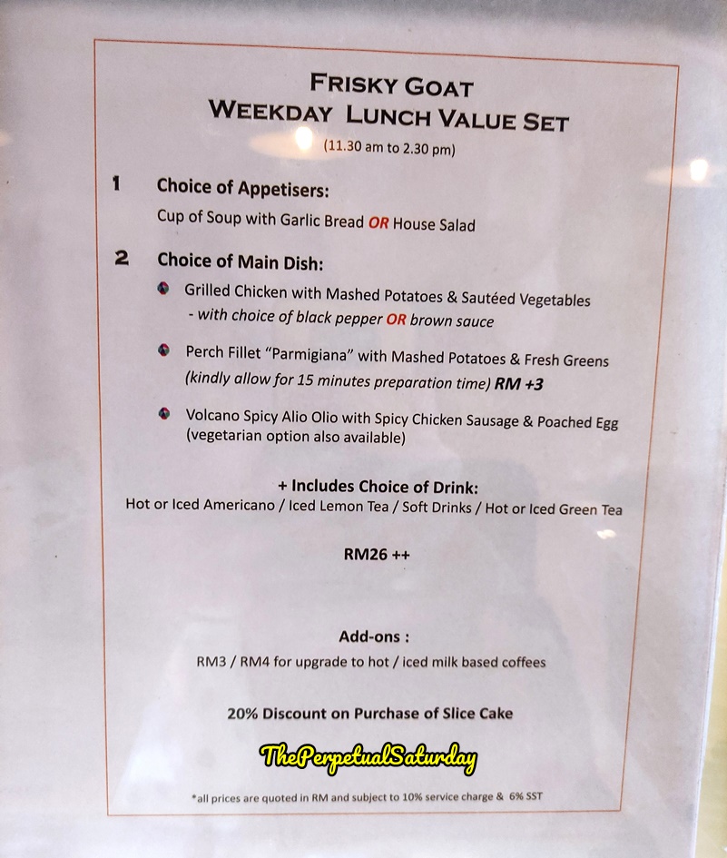 The Frisky Goat Cafe Lunch set menu, Lunch value set in TTDI