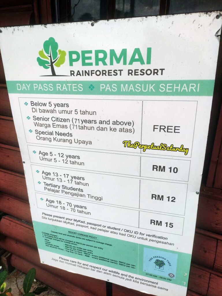 Permai Rainforest Resort entrance fee prices