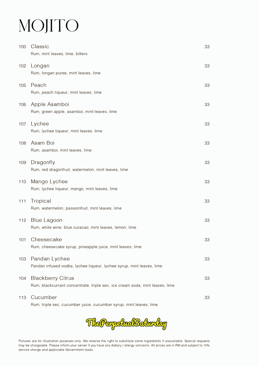 WIP on the Park alcohol menu