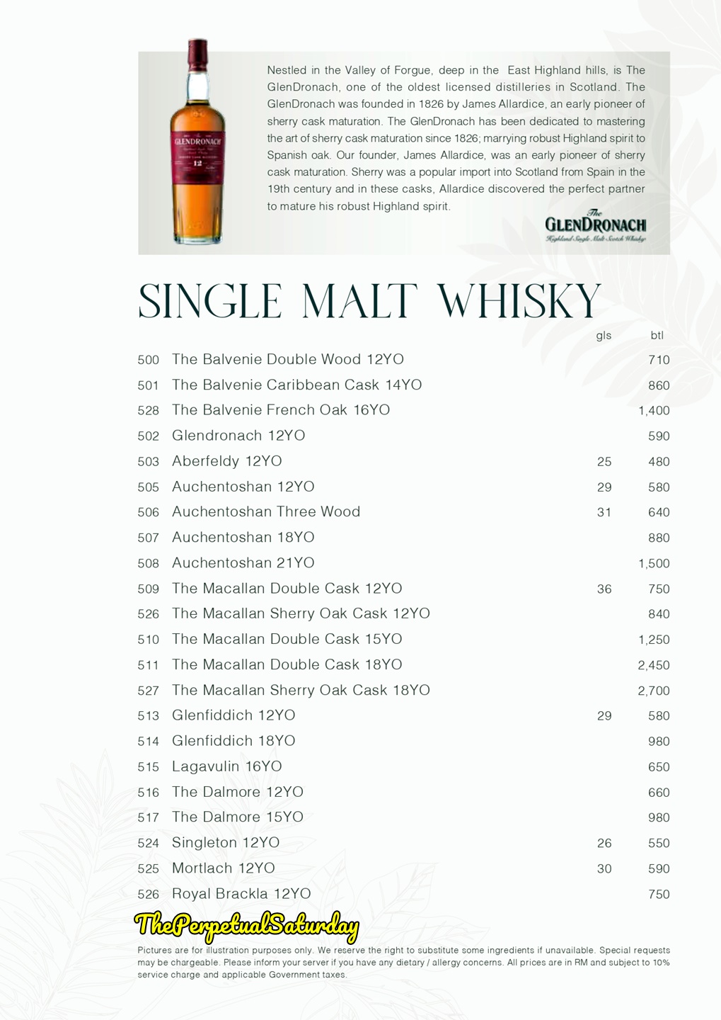 WIP on the Park whisky menu