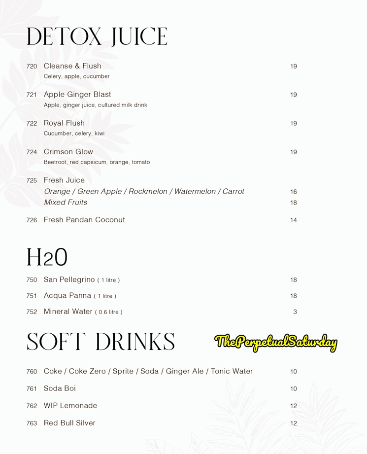 WIP on the Park klcc drinks menu