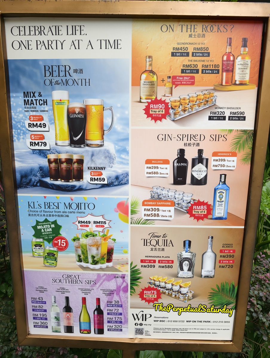 Drink specials at WIP on the Park klcc
